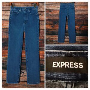 Express Jeans 2 Short Slim Ankle Super High Rise Dark Blue Denim Stretch